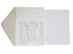 Detailed laser-cut castle and fairy theme invitation with envelope and blank inner card
