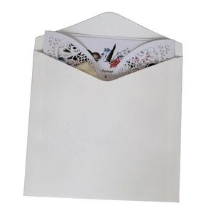 Elegant laser cut white lace wedding invitation with floral insert and bow detail
