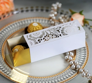 Laser-cut hollow rose favor box with golden drawer insert for wedding and party sweets