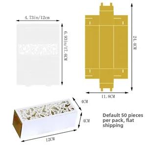 Detailed view of laser-cut butterfly candy box with gold insert and dimension markings