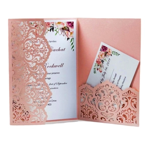 Laser Cut Wedding Invitation Cards Hollow Floral Pocket Artificial Pearl Paper With Envelopes And RSVP Cards For Marriage Engagement