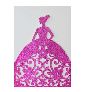 Detailed laser-cut hollow pink glitter card featuring an elegant female silhouette silhouette
