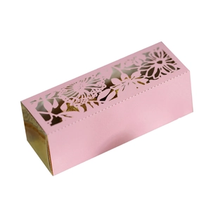 Pink rectangular laser-cut flower gift box with golden lining for weddings and sweets