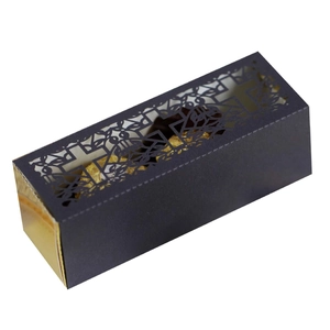 Laser cut cross hollow candy box in purple and gold for religious wedding favors
