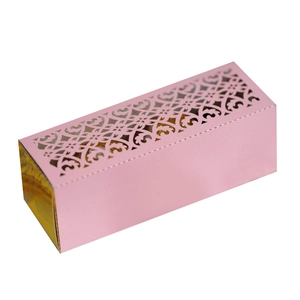 Laser-cut floral hollow gift box with elegant pink exterior and gold interior lining