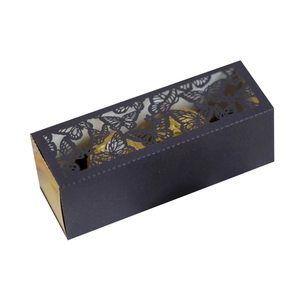 Boîte cadeau de mariage violet foncé avec motif élégant de papillon découpé au laser