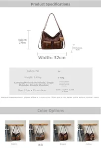 Detail showing dimensions 32x27x9cm and leopard print tote bag with brown buckle pockets