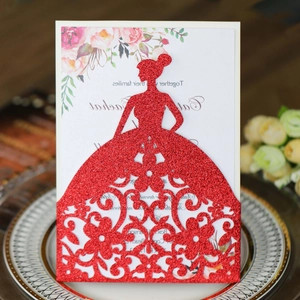 Laser Cut Wedding Invitations Glitter Paper Female Silhouette Design Greeting Cards For Engagement Valentine Day Party