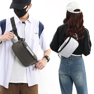 Detail of waterproof crossbody bag with reflective strip and daily essentials storage