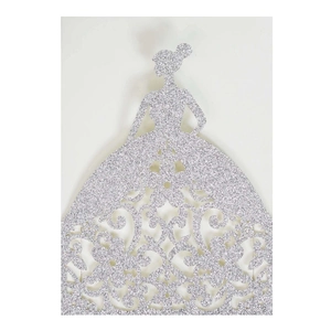 Elegant silver glitter girl outline wedding invitation card with hollow floral pattern