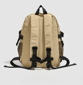 Rear view of waterproof casual backpack showing padded shoulder straps and chest buckle