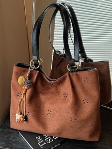 Sac Cabas Rétro en Faux Daim Cuir PU avec Fleurs Découpées au Laser pour Femmes Grande Capacité Sac à Bandoulière