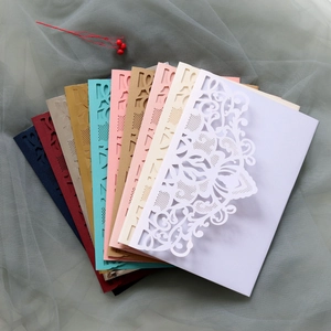 Detailed laser-cut hollow floral patterns on multi-color elegant wedding invitation cards