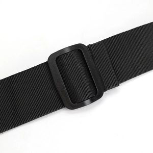 Detail of high-density black nylon strap with durable plastic adjustable buckle for bag
