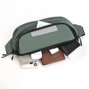 Detail view of large capacity waterproof crossbody bag with multiple storage compartments
