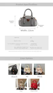 Detailed size specifications and multi-color selection of the PU Boston handbag