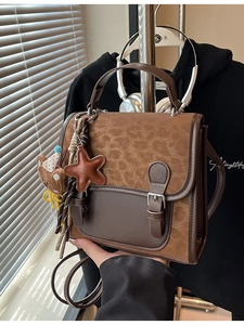 Retro leopard print backpack for women with a vintage brown design and cute bear pendant
