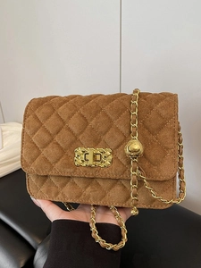 Women Quilted Diamond Lattice Chain Crossbody Bag Vintage PU Leather Shoulder Bag With Gold Hardware Small Square Bag