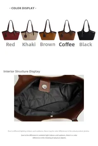 Detail view of tote bag interior with magnetic clasp and five color options displayed