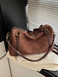 Sac Boston Rétro en Nylon Texture Daim Grande Capacité Sac à Main Bandoulière Sac Oreiller pour Femme Navettage Quotidien