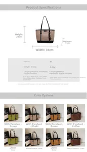 Detailed technical specifications and color options for the large capacity PU leather tote bag