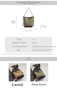 Canvas bucket bag dimensions 30x30x11cm and weight 0.38kg with dual color options