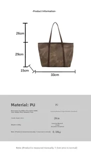 Detailed size guide and measurement chart for this large PU leather tote shoulder bag