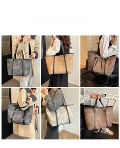 Detail view of large tote bag collection featuring marble texture and multiple neutral colors