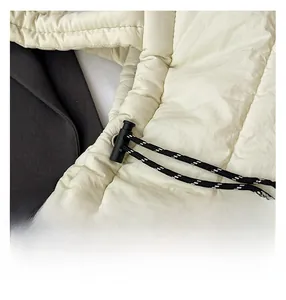 Detail view of the drawstring with adjustable buckle on quilted puffer tote bag
