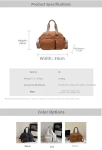 Detailed technical dimensions and multi-color options for the multi-pocket crossbody bag