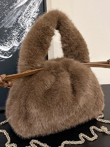 Damen Mode Kunstpelz Beuteltasche Weich Plüsch Kette Umhängetasche Herbst Winter Handtasche Mit Kordelzug Lässige Schultertasche