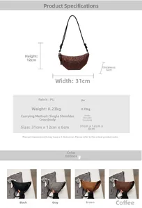 Size chart showing dimensions for retro leopard crescent bag 31x12x6cm in PU leather