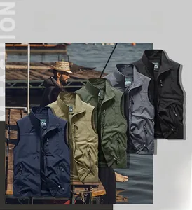 Quick-dry outdoor vest with multi-pockets and breathable mesh lining in five colors