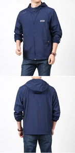 Front and back view of men's navy blue ultra-thin breathable UV protection jacket