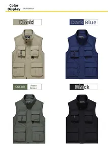 Aperçu en quatre couleurs de gilets de pêche séchage rapide en kaki, bleu, vert et noir