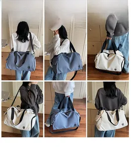 Versatile light blue and beige gym bag showing multiple carrying styles in daily use