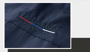 Detailed view of Freedonway Personality embroidery on navy blue quick-dry vest