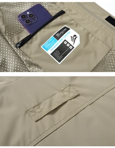 Détail de la grande poche intérieure zippée et de la doublure en maille respirante du gilet