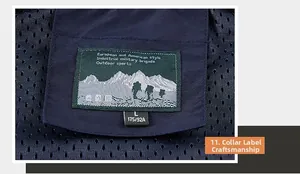 Detail view of breathable mesh lining and premium neck label on outdoor vest jacket