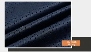 Detail of breathable navy blue honeycomb mesh lining on the lightweight outdoor vest