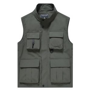 Gilet de pêche vert armée à multi-poches pour homme avec col montant durable