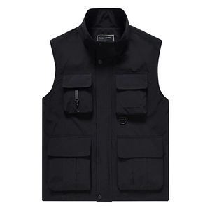Gilet de pêche extérieur pour hommes, multi-poches, séchage rapide, style cargo noir