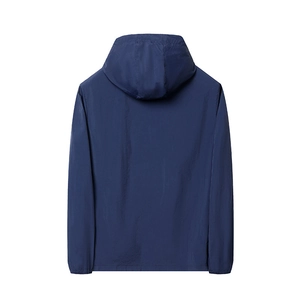 Men's navy blue ice silk sun protection jacket with hood, breathable lightweight summer coat