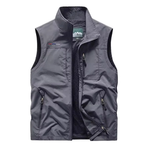 Gilet de plein air multi-poches pour hommes en tissu séchage rapide gris foncé