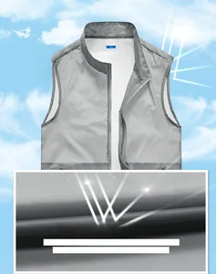 Detail of grey quick-dry vest fabric showing sun protection and water-repellent texture
