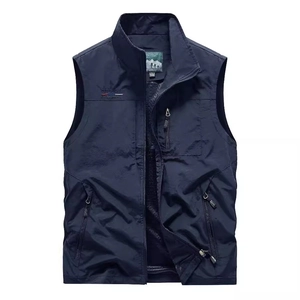 Gilet de sport bleu marine pour homme avec poches multiples en tissu léger à séchage rapide