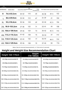 Detailed size chart for men's plus size casual pants including measurements from M to 6XL