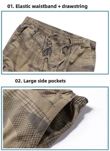 Detail view of elastic drawstring waist with belt loops and large side utility pockets