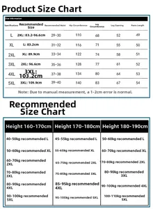 Size chart detail for men's cotton camouflage cargo shorts with L to 5XL measurements
