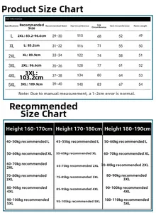 Size chart table for men camouflage shorts showing L to 5XL measurements and weight guide